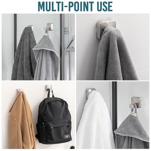 TAILI 304 Stainless Steel Bathroom Suction Hook for Towel, Loofah, Bathrobe, Patented Strong Suction Cup, Damage-Free Hanging Glass Shower Wall Hook, Hold Up to 11 Lbs, 2 Pack, Modern Square, Silver - Thumbnail 5