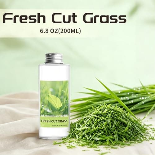 STRN Reed Diffuser Oil Refill, Fresh Cut Grass Scented Diffuser Oil Refills with 6 Reed Sticks 200ML(6.8fl.oz), Room Fresheners for Home, Long-Lasting Fragrance for Living Room, Bedroom, Office - Thumbnail 2