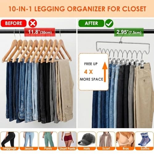 Pants Hangers Space Saving with Clips,Closet Organizers and Storage,20 Non-Slip Rubber Clips Metal Legging Organizer for Jeans Skirt Home Essentials,Dorm Room Essentials for College Students Girls Guy - Thumbnail 3