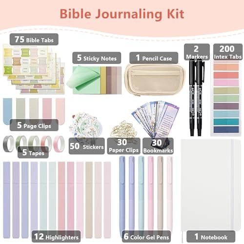 Vienrose Bible Journaling Kit, Bible Study Supplies, Book Annotation Kit, Bible Highlighters and Pens No Bleed, 75 Bible Tabs Notebook Christmas Christian Gifts, Bible Journaling Supplies for Women - Thumbnail 2