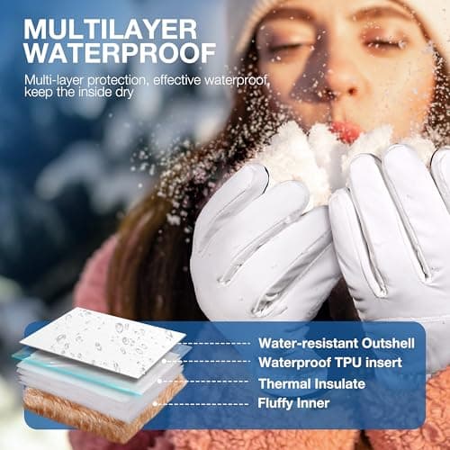 SIMARI Winter Waterproof Warm Gloves Women Men with Touchscreen Fingers, Ski Snow Windproof for Cold Weather Thermal, for Running Hiking Driving Cycling Outdoor Sports Daily Work (White S) - Thumbnail 3