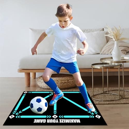 ECENUR Football Footstep Training Mat, Soccer Training Mat 35 * 24IN, Soccer Skills Training Equipment with Storage Bag and Soccer Return Trainer Net (Black-Blue) - Thumbnail 4