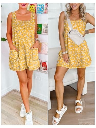 ANRABESS Womens Summer Tank Dress Square Neck Sleeveless Mini Sundress with Pocket 2026 Casual Floral Beach Vacation Outfits Floral Yellow Red X-Large - Thumbnail 6