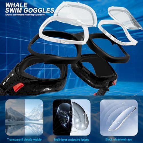 Whale Swim Goggles, HD Anti-Fog Goggles, Unisex | 100% UV Protection | Anti-Fog Design (Black) - Thumbnail 4