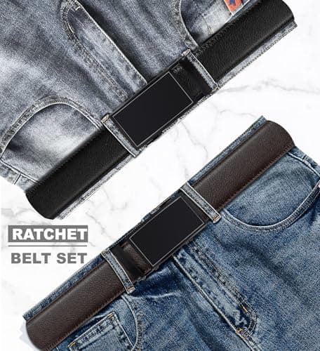 Truyis Leather Ratchet Belts For Men,Slide Ratcheting Belt 2 Pack,Adjustable Click Dress Belt - Thumbnail 5