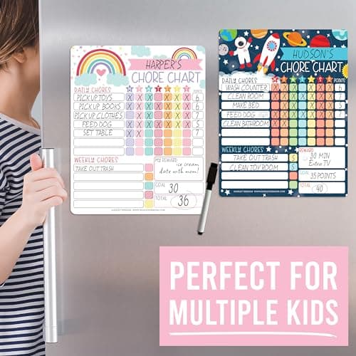 Hadley Designs Magnetic Chore Chart for Kids – Reward Chart for Kids, Dry Erase Responsibility Board for Children at Home, Fridge Behavior Tracker for Daily & Weekly Tasks, Rainbow Toddler Chore Board - Thumbnail 3