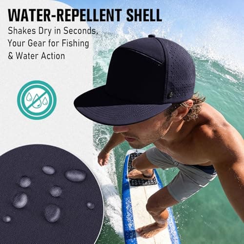 AOPREL Flat Brim Baseball Cap for Men Adjustable Trucker Hats Water-Resistant Performance Hat with Breathable Laser Perforated for Running, Golf, Workout, Gym & Outdoor Navy Blue - Thumbnail 4