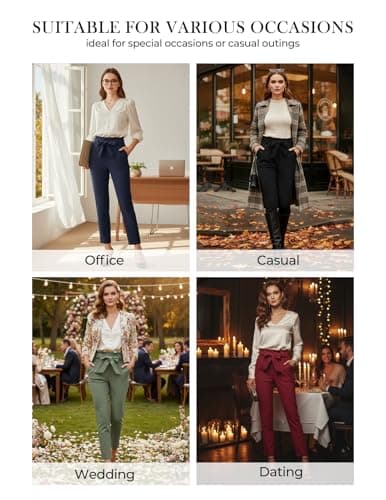 GRACE KARIN Dress Pants for Women Stretch Pull-on Pants Comfort Office Ponte Pants Gray-Black XL - Thumbnail 4