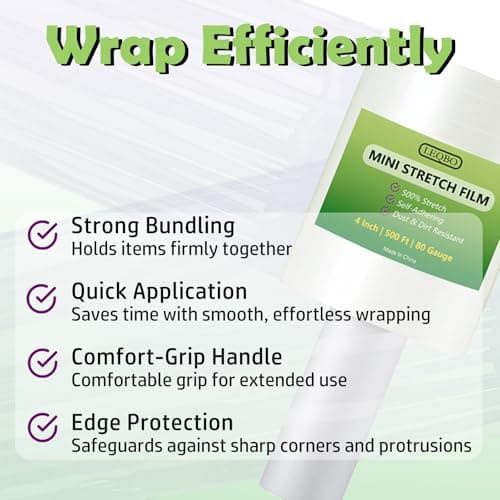 Clear Stretch Wrap Film,4" x 500Ft Pallet Wrap Roll with Handle for Moving Supplies,80 Gauge Industrial Strength Durable Self-Adhering Packing, Moving, Heavy Duty Stretch Film,4 Pack - Thumbnail 5