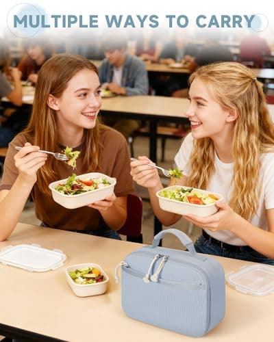 Neverwhy Lunch Box for Women Cute Corduroy Insulated Lunch Bag for Kids Stylish Reusable Lunchbox Large Capacity Snack Bag Cooler for Work, School, Travel, Picnic, Blue - Thumbnail 6
