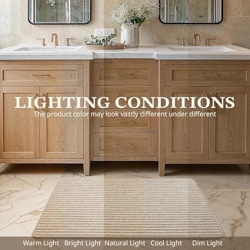 MatEssenz Washable Door Mat 2x3 ft, Inside Welcome Mat, Low Profile Entryway Rug, Neutral Striped Faux Linen, Non-Slip Mudroom & Back Door Mat, Pet Friendly, Khaki - Thumbnail 6