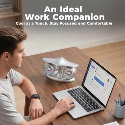 LAMJIE Portable Desk Fan, 8000mAh Battery Operated 18H Runtime Aviation Turbine Table Fan, Quiet USB-C Rechargeable Personal Fan, Unique Tech Office Gift for Men, Dad, Pilots - Thumbnail 5