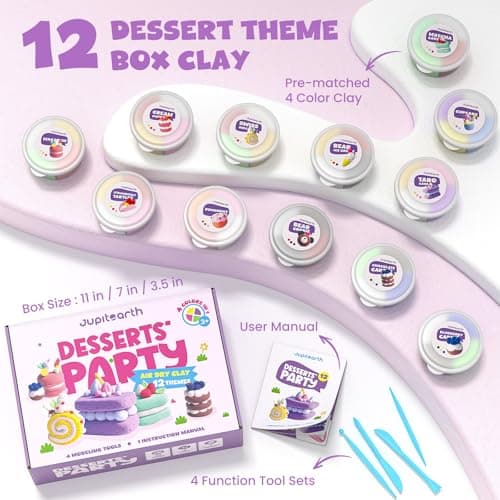 Air Dry Clay for Kids,12 Desserts Theme Party Foam Clay,Ultra Light Modeling Clay Kit, DIY Art and Home Party Favors for Boys & Girls (Dessert) - Thumbnail 2
