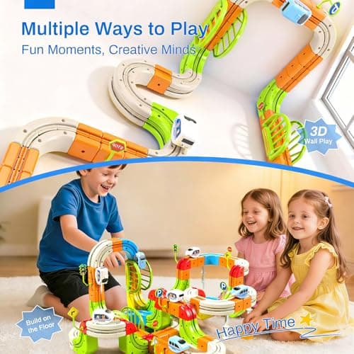 Electric Train Set for Kids, 3D Gravity-Defying Flexible Race Track Building Toy, DIY Rail Cube Track Kit, STEM Motorized Trains Race Tracks Toys Gift for Boys Girls Ages 3+ - Thumbnail 4