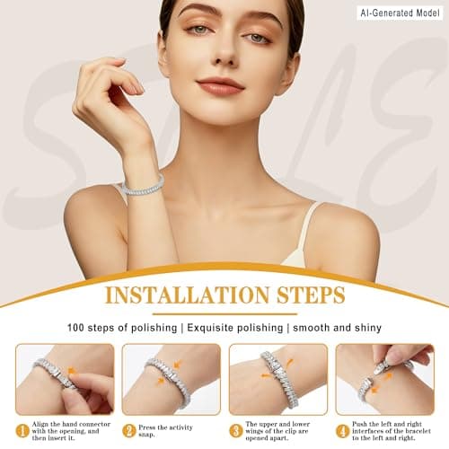 Moissanite Tennis Bracelet For Women,Wave Cut D-Color VVS1 Platinum Plated Silver Tennis Bracelet,Hypoallergenic Bezel 7.5Ins, Ice Crystal Sparkling,Exquisite Jewelry,with Gift Box,Ideal Gift for Wife/Mom - Thumbnail 5