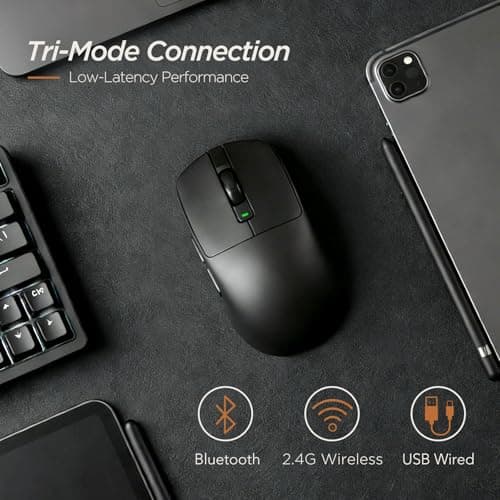 RK ROYAL KLUDGE RK MO3 Wireless Gaming Mouse, 48g Lightweight Computer Mouse, Bluetooth/2.4G/Wired Rechargeable PC Game Mice with Programmable Buttons, 6000 DPI, PAW3809 Sensor for Laptop/Mac, Black - Thumbnail 3