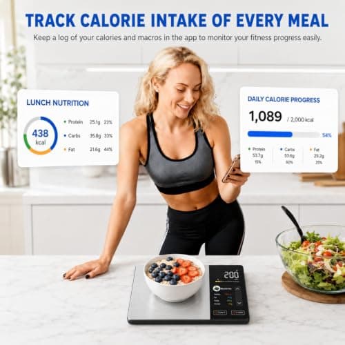 WARMKEY Smart Nutrition Food Scale with TFT Display & App for Daily Reports,Tracks Calories/Fat/Carbs/Protein,1g Precision, 5kg/11lb,50 Built-in Foods 24 Nutrients,Digital Kitchen Scale for Meal Prep - Thumbnail 5