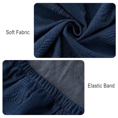 Genina Waterproof Dining Chair Covers Set of 8,Stretch Dining Room Chair Slipcovers with Leaf Jacquard,Removable Kitchen Chair Protector for Home,Restaurant,Banquet-Navy Blue - Thumbnail 4
