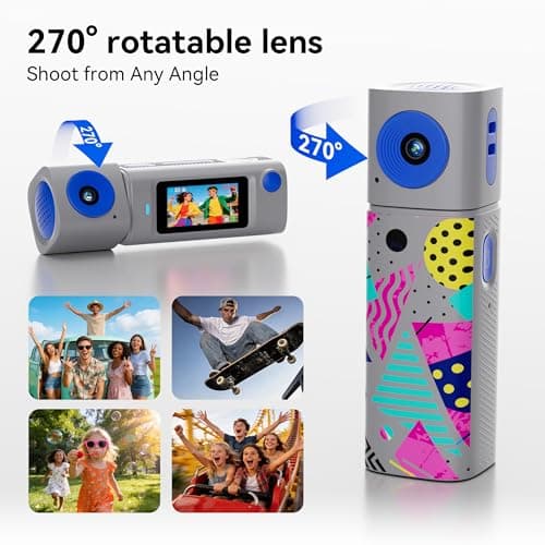Mini Keychain Digital Camera:2K Digital Mini Camera with 16GB Card, Vintage Keychain Camera with 270° Rotating Lens, 400mAh Battery Portable Small Cameras with Elegant Gift Box for Travel,Kids,Gifts - Thumbnail 4