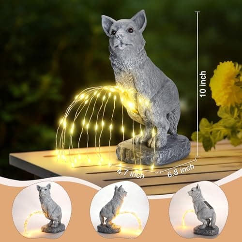 VOFSTAND Garden Statues Dog Statue with Solar LED Light, Ideal Gifts for Friends or Family's Birthday, Outdoor Decorations for Yard - Thumbnail 3