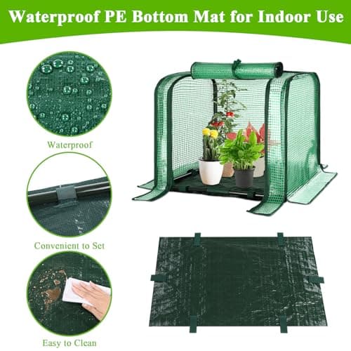 U'Artlines Portable Mini Greenhouse Small Green House with Waterproof Pad 23x13x17 Inch Plant Cover Tent for Garden Small Plants Indoor Outdoor, Green PE - Thumbnail 3