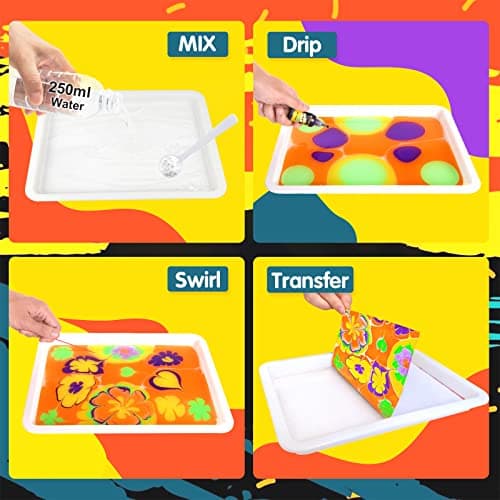 Water Marbling Paint for Kids - Arts and Crafts for Girls & Boys Crafts Kits Ideal Gifts for Kids Age 6-8 8-12 - Thumbnail 4