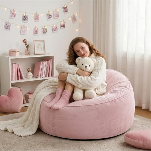 Bean Bag Chair for Adults & Teens, 3ft Large BeanBag Chairs with Memory Foam Fillings, Bean Bag with Ultra Soft Faux Fur Fabric Washable, Lazy Sofa for Gameroom Living Room Bedroom,Pink(35"x 35"x 25") - Thumbnail 2