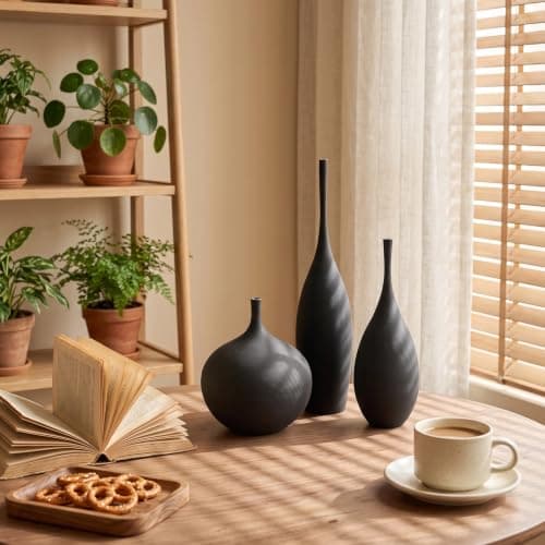 DecoVlog Black Ceramic Vases Set of 3, Modern Boho Vases for Centerpiece Decor, Matte Minimalist Decorative Vases for Home Decor, Living Room, Bookshelf, and Entryway Table Decor - Thumbnail 5