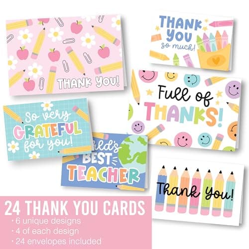 Hadley Designs 24 Teacher Thank You Cards with Envelopes - 6 x 4 Teacher Appreciation Cards Bulk, End of School Year, Graduation 2026, Teachers Appreciation Week, Thank You Teachers Card from Student - Thumbnail 3