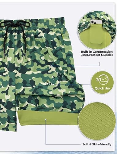 Arolina Mens Swimwear Swim Trunks Compression Liner 7 Inch Board Shorts Bathing Suits Zipper Pockets Camo X-Large - Thumbnail 2
