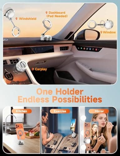 visnfa Pure Zinc Alloy Vacuum Magnetic Phone Holders for Your Car [105+LBS Suction & 3800gf Magnetic] 360° Adjustable Magsafe Car Phone Holder Mount for iPhone 17 16 15 14 13 12 Series & Android - Thumbnail 2