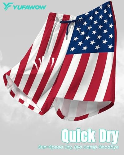 9 Inch 9in Men Swim Trunks Compression Liner Quick Dry Pocket Lined Inseam American Flag 4th July Red White Blue USA Patriotic Male Swimwear Swimsuit Swimtrunks Boardshorts Bathing Suit Beach Short - Thumbnail 5