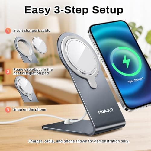 HUAFD Aluminum Stand Compatible with Apple MagSafe Charger 15W /25W, Desktop Charging Dock for iPhone 17/16/15/14/13/12, Portrait and Landscape Viewing, Charger Not Included, Grey - Thumbnail 3