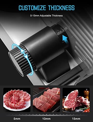 200W Meat Slicer Machine for Home Use,Deli Slicer with 2 Removable 7.5'' Stainless Steel Blades,Adjustable Dial for 0-15mm,Electric Food Slicer for Meat,Bread,Easy to Clean (200W+2 Blades+Silver) - Thumbnail 3