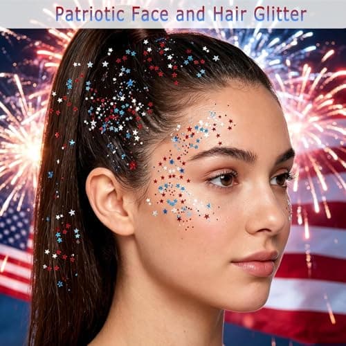 4th of July Glitter Stick, Patriotic Face & Body Glitter Stick, Red White and Blue Glitter Stick, 4th of July Outfits for Women, Waterproof Glitter Makeup for 250th Anniversary of Independence Day - Thumbnail 2