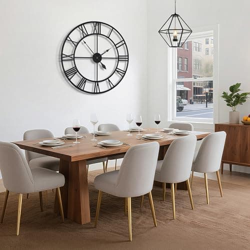 HAITANG Large Wall Clock for Living Room Decor, 32 Inch Black Metal Silent Non Ticking Battery Operated Modern Vintage Decorative Clock for Bedroom - Thumbnail 6