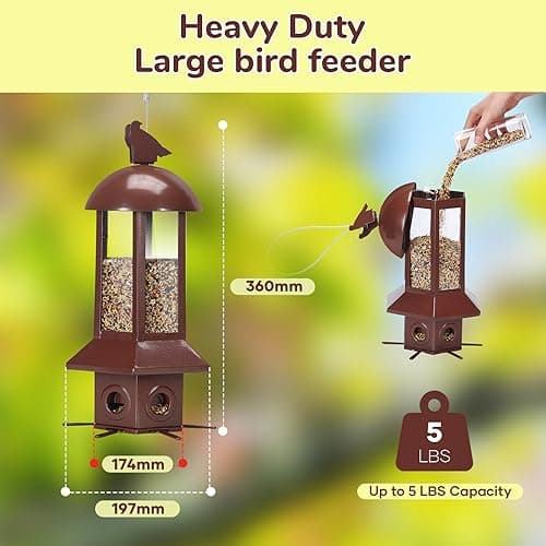 Professional Squirrel Proof Bird Feeders - Sorflife Large Capacity 5.06 lbs, Reliable and Rust Resistant Metal Bird Feeding Station for Prevents Squirrels from Stealing Food and Easy Refilling Brown - Thumbnail 3
