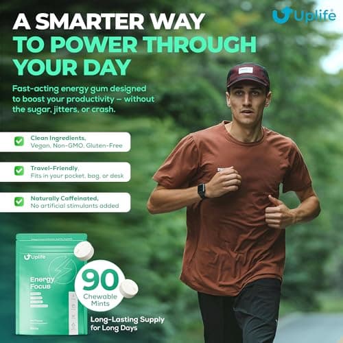 UPLIFE Focus and Energy Mints 120 Pcs – Made in USA - Fast-Acting 40 mg Nootropic Natural Caffeine Gum with 80 mg L-Theanine & B12 Sugar-Free & Vegan Mints for Natural Energy Boost & Freshness - Thumbnail 2