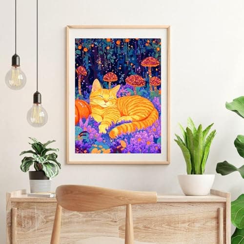 igoodom Cat Diamond Art Kits for Adults, Cat Diamond Painting Kit, Full Drill Round Diamond Art Kits, DIY Gem Art and Crafts for Home Wall Decor Gift 12x16inch - Thumbnail 2
