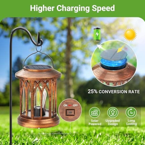 WdtPro Solar Lanterns Outdoor Hanging 2 Pack, Upgraded Bright Solar Lantern Lights Outdoor Waterproof, Solar Powered Lantern Over 12Hrs Hanging Lights for Outside Garden Yard Patio Decor (Copper) - Thumbnail 4