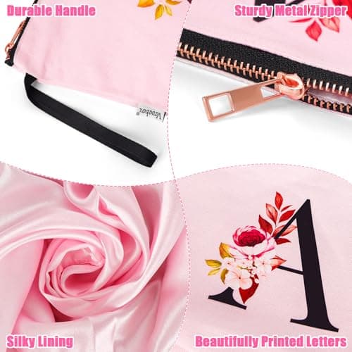 Vavabox A-Z Personalized Makeup Bag, Birthday Gifts for Women Mom, Gifts for Best Friend, Bride Bridesmaid Cosmetic bag (N, Pink) - Thumbnail 3