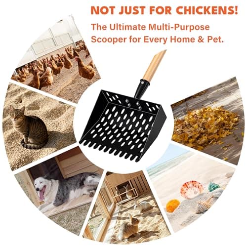Chicken Poop Scooper for Sand, Extra Large Chicken Coop Scoop with 47" Handle & Assist Tool, 1.6mm Thick Heavy Duty Chicken Scooper for Poop, 2-in-1 Sifting Rake for Effortless Cleaning - Thumbnail 6
