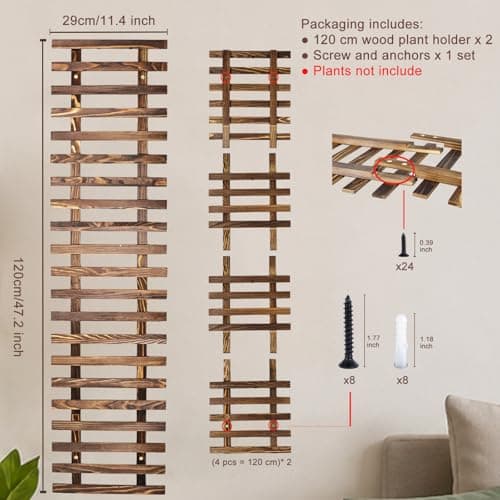 2 Pcs Wall Planter for Indoor Outdoor Plants - Wooden Wall Amounted Plant Holder for Hanging Pots, Vertical Pack Wood Garden Trellis for Climbing Plants Orchid Ivy Vine Rose Patio Home Decor, 47.24" - Thumbnail 3