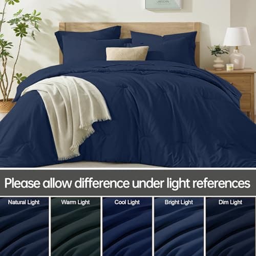 Homelike Moment King Size Comforter Set 7 Piece, Navy Bed in a Bag King Size Bed Set Lightweight and Machine Washable - Thumbnail 6