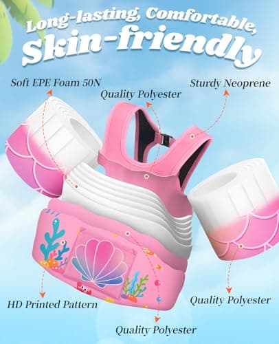 HeySplash Toddler Swim Vest, Toddler Floaties Fit 22-55 Lbs, Children Swimming Jacket with Adjustable Buckles, Kids Floaties Swim Jacket Arm Water Wings with Pocket, Pool Sea Swimming Aid, Pink - Thumbnail 5