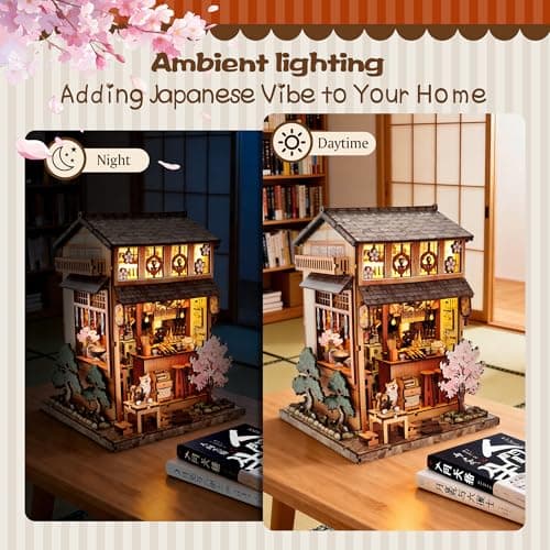 Soothee Japanese DIY Book Nook Kit with LED Lights - 3D Puzzles for Adults & Teens, Miniatures for Bookshelf Decor, Relaxing & Unique Easter Gift for Craft Lovers (Yakitori Grill House) - Thumbnail 4