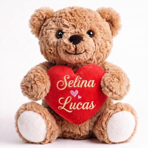MYPHNEX Personalized Kissy Teddy Bear Stuffed Animal, Custom Bear with Embroidered Name, Toys for Wedding Couples Girlfriend Kids, Customized Anniversary Birthday Gift for Her & Him (Couple Bear)