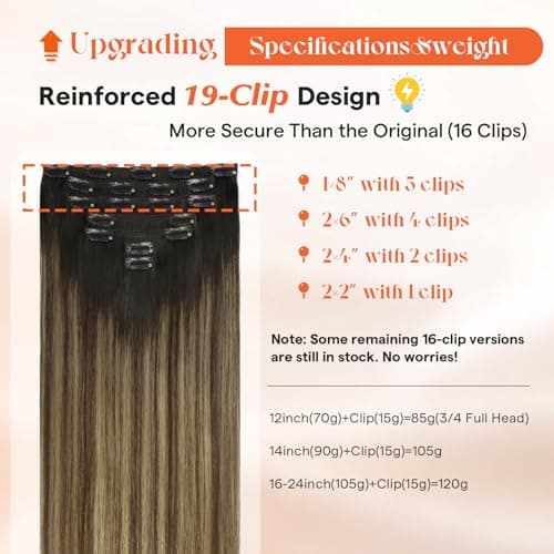 Sunny Hair Clip in Hair Extensions Real Human Hair 120g Remy Hair Clip in Extensions for Women Human Hair Extensions Black Ombre Brown Balayage Caramel Blonde 22 Inch - Thumbnail 2