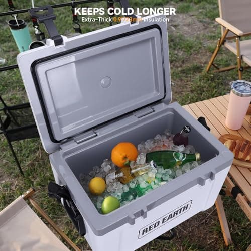 GiNT Ultra-Light 26 Quart Hard Cooler Insulated Portable Ice Chest, Great for the Beach, Boat, Fishing, Barbecue or Camping (White) - Thumbnail 2