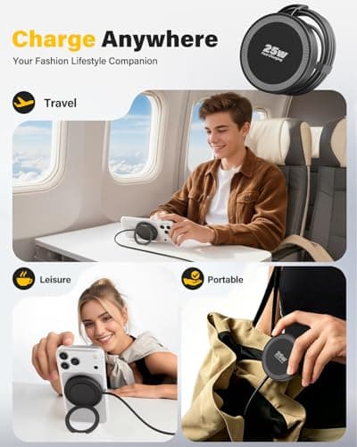 2Pack Magnetic Wireless Charger Fast Phone Charger with Kickstand, 6FT 25W Fast Phone Charging Pad Wireless Magnetic Charge for iPhone 17/17Air/16 Pro Max/16 Plus/15 Pro Max Black - Thumbnail 6